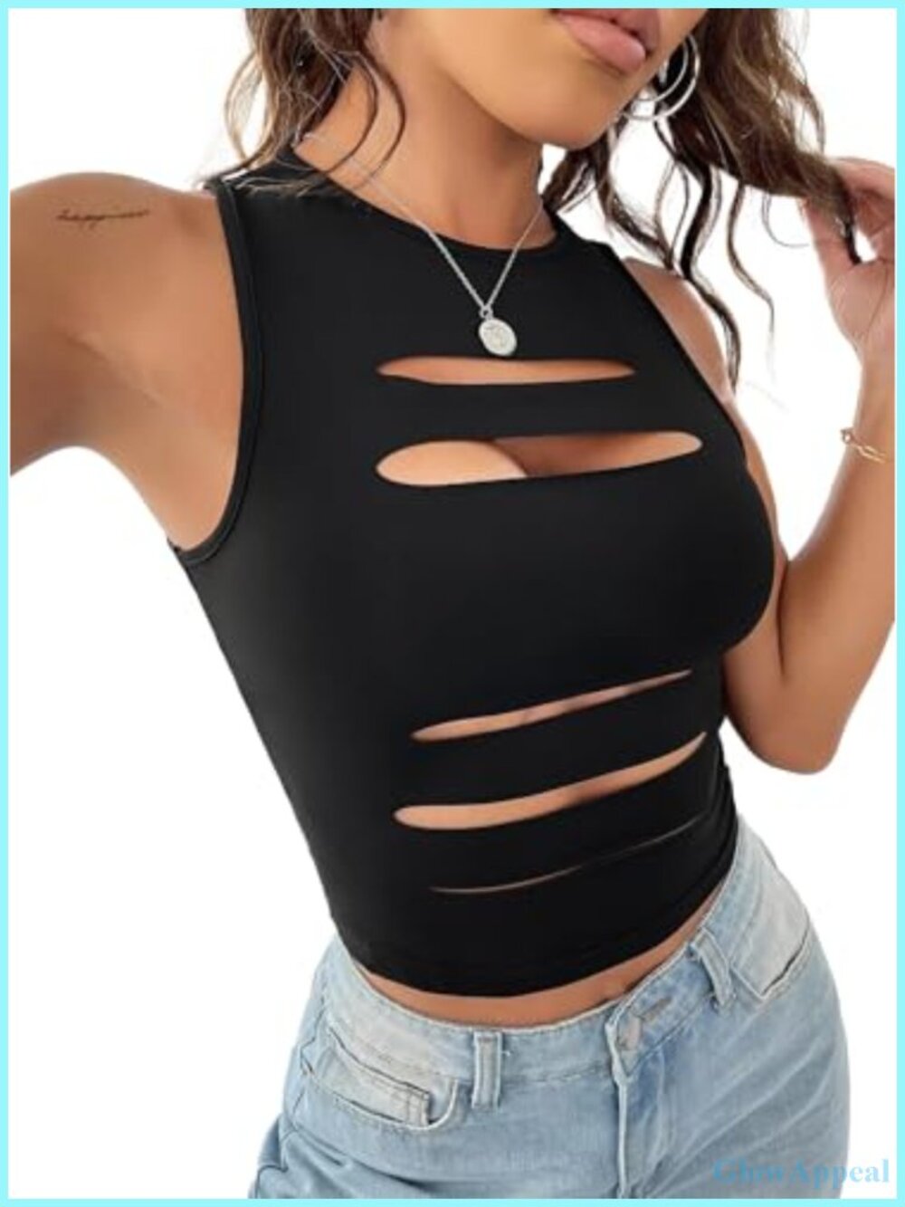Women's Sexy Cut Out Crop Tank Top Sleeveless Crew Neck Summer Top